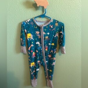 Little Sleepies Teal and Gray Animal Print Footie